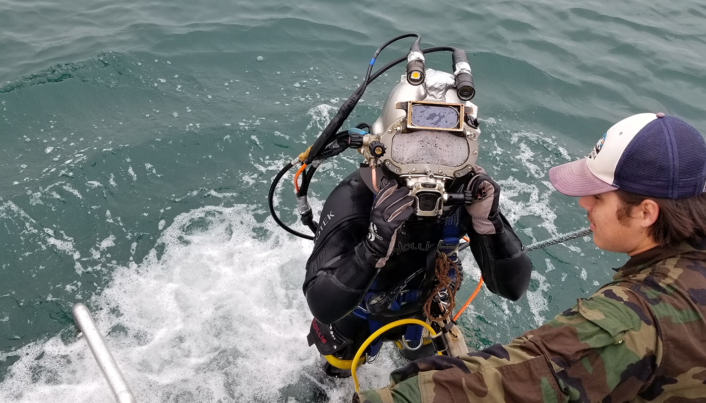 Marine diving student in gear.